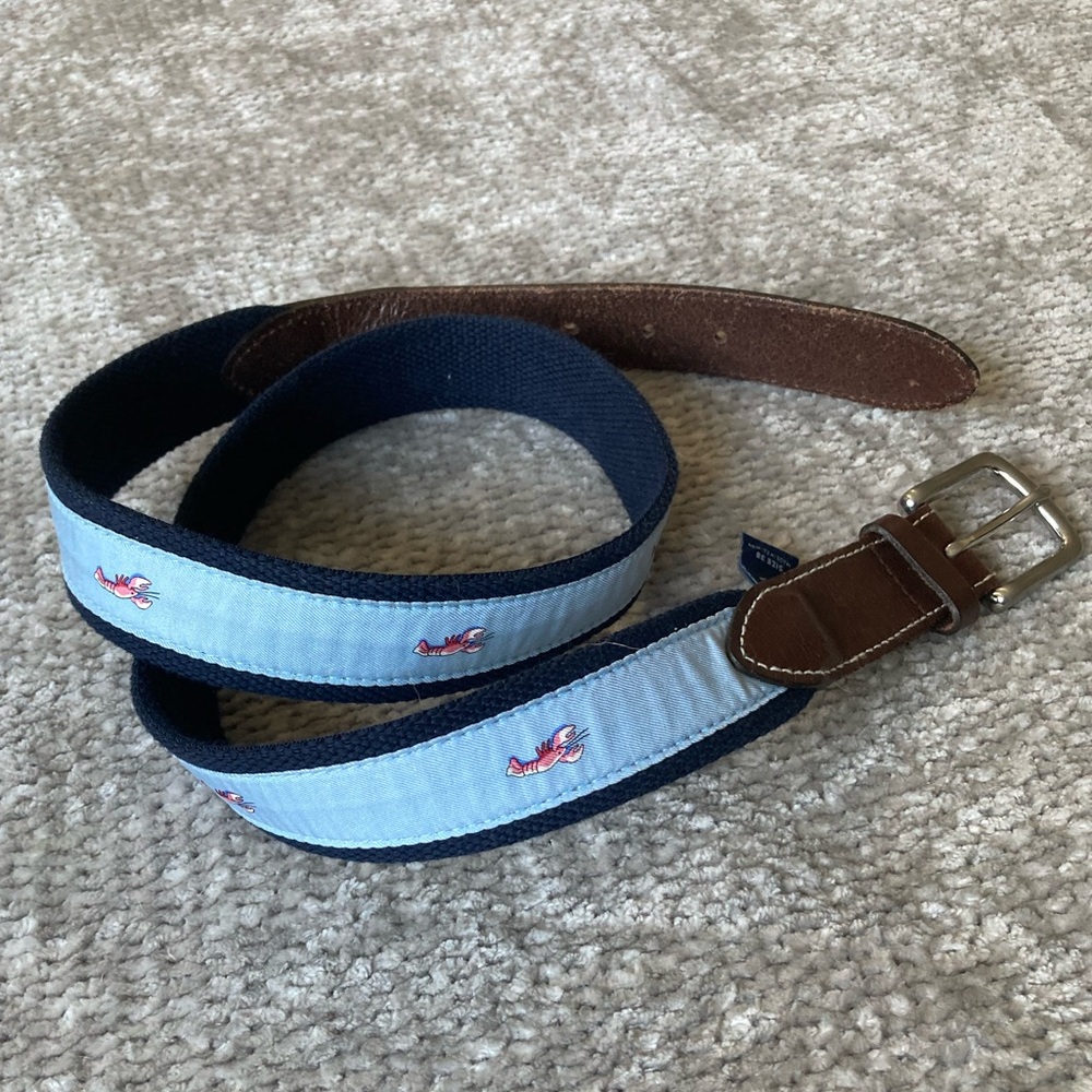 Vineyard Vines Lobster Icon Canvas Club Mens Belt powder blue size 38 Leather